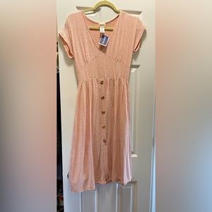 Small coral and white button down midi dress